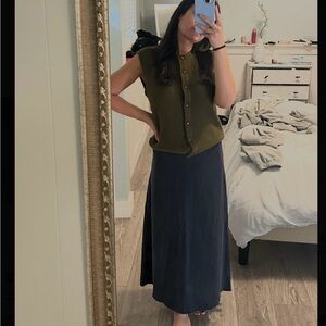 Navy Blue Polka Dot Maxi Skirt Silk Size US 4